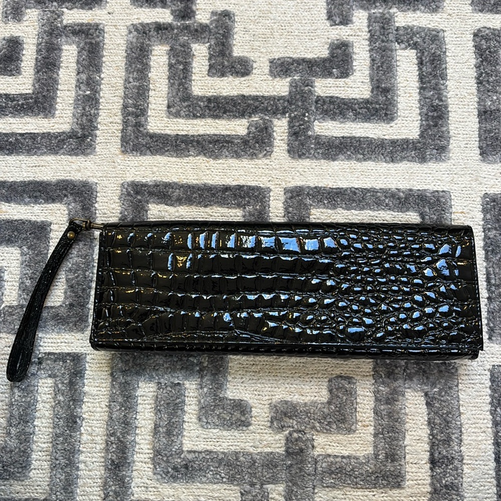 Black faux croc evening bag